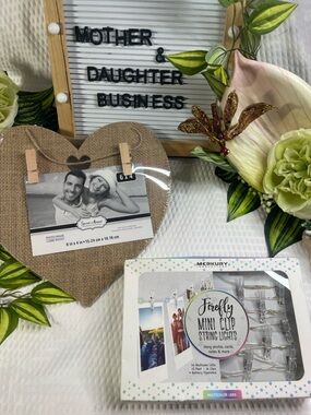 Photo Display Bundle Heart Frame + Clip String Lights Dorm Room Decor Gift Set